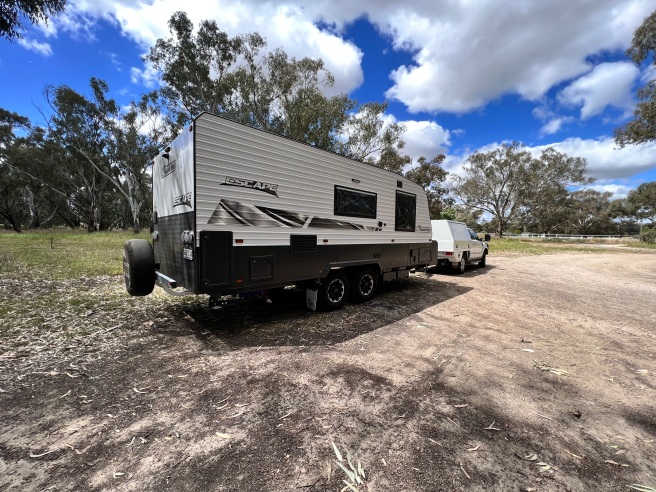 Billabong Creek West -Ashton St Jerilderie NSW. Island Star, Noels Caravans, Escape, Ford Ranger, Free Camping
